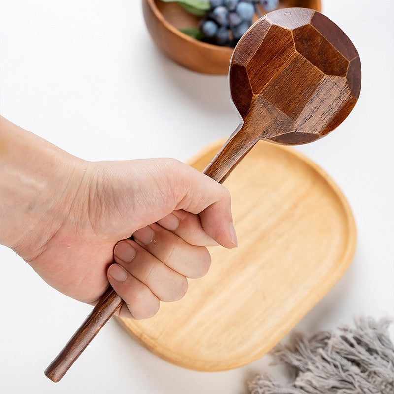 Colher de Madeira para Ramen Sopa Colher Grande Cabo Longo para Servir Misturar Cozinhar Concha de Madeira Utensílios de Cozinha Talheres de Restaurante