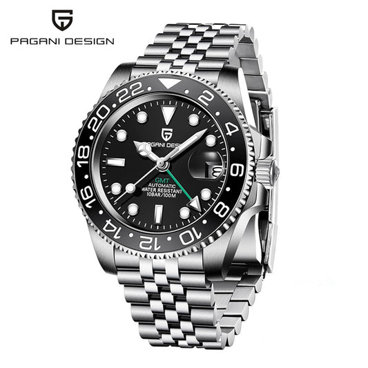 PAGANI DESIGN PD-1662 Luxury GMT Men Mechanical Wristwatch Sapphire Glass Stainless Steel 100M Waterproof Automatic Watches