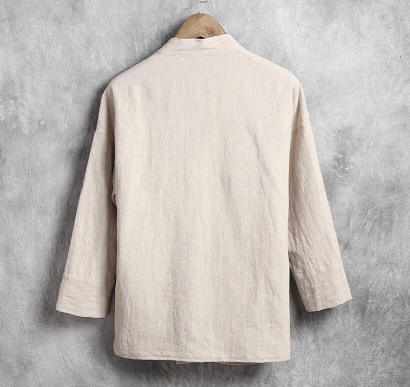 Men's linen vest Men's shirt Long sleeved Chinese official collar Traditional Kung Fu Tang casual social shirt Plus size shirts