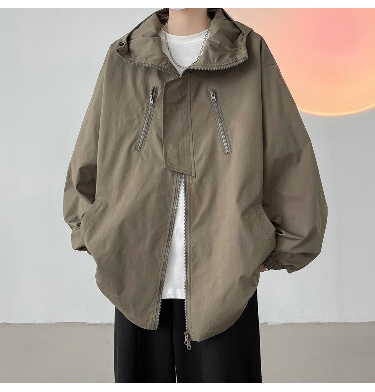 2024 Men Hooded Jacket Men Bomber Jacket Mens Windbreakers Zipper Coats Spring Autumn Loose Cargo Jacket Men Casual Sportswear