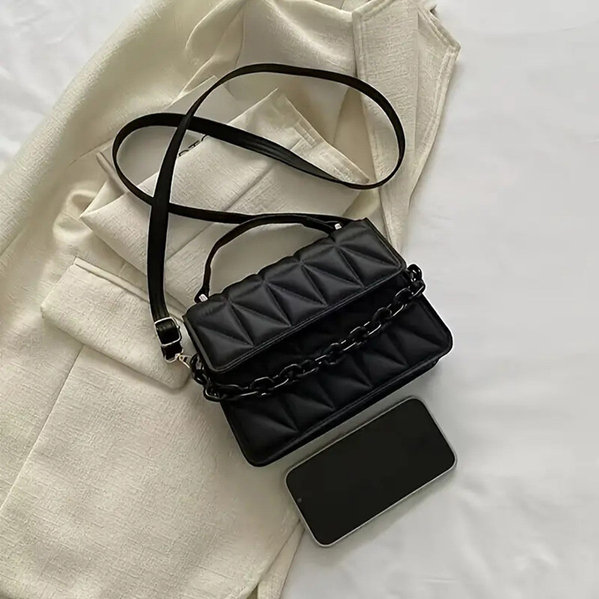 Diamond chain handbag women's fashion retro embossed small square bag women's single shoulder crossbody bag a bag