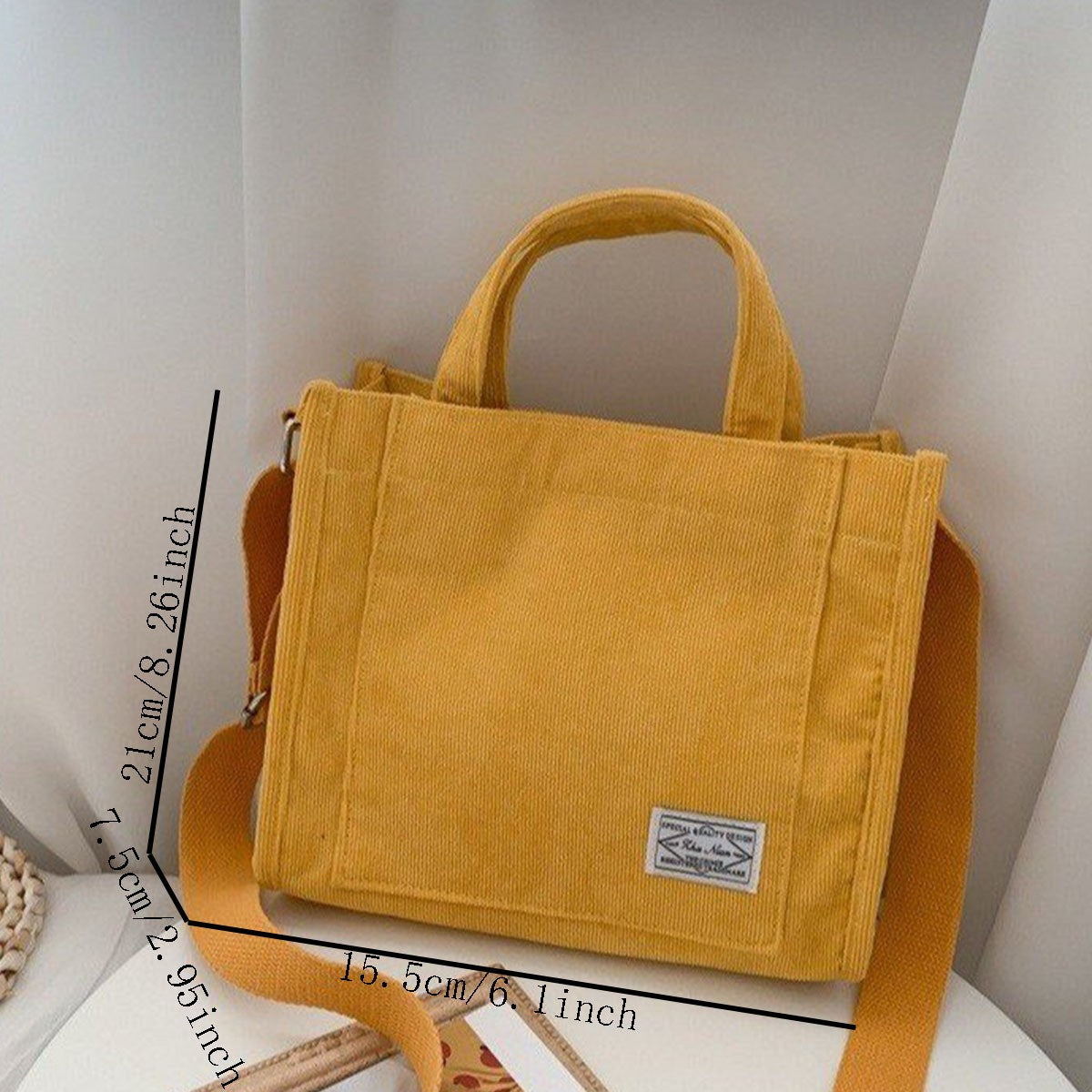 Ladies Corduroy Canvas Shoulder Crossbody Handbag Small Square Bag Stylish Trendy Women's Handbag for Casual Use