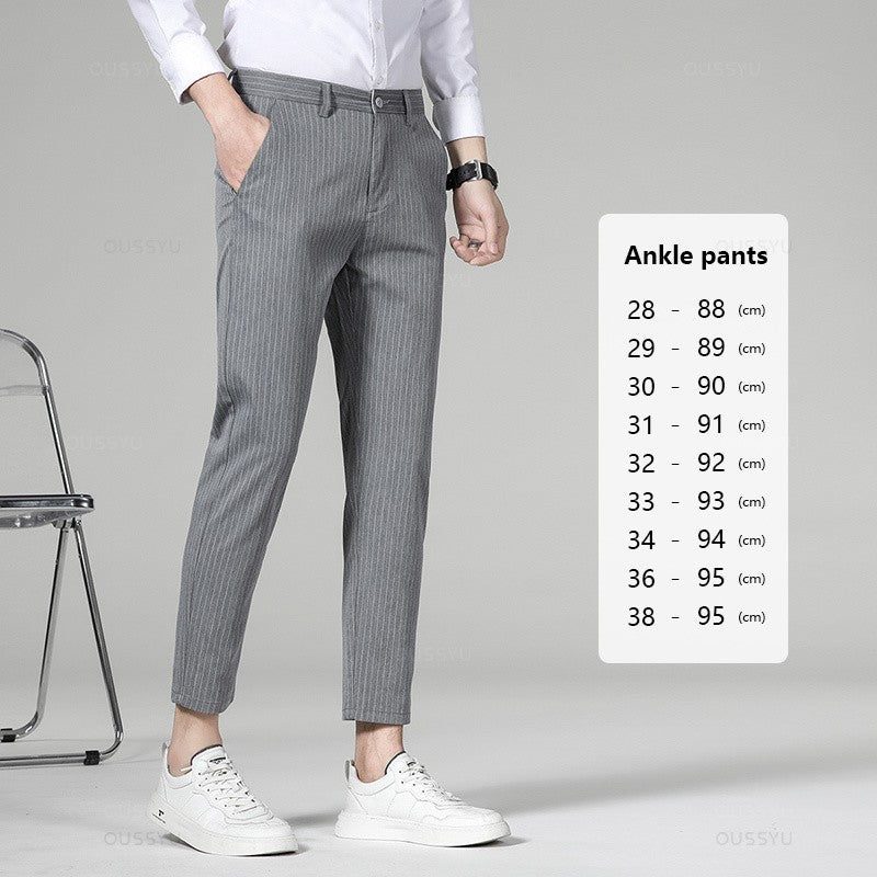 High Quality Plaid Stripe Ankle Length Pants Men Business Long Length Pant Straight Korea Grey Black Suit Formal Trousers Male