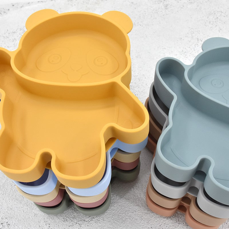 Children's Dishes Baby Silicone Sucker Bowl Baby Panda Face Dining Plate Toddle Training Tableware Kids Feeding Bowls