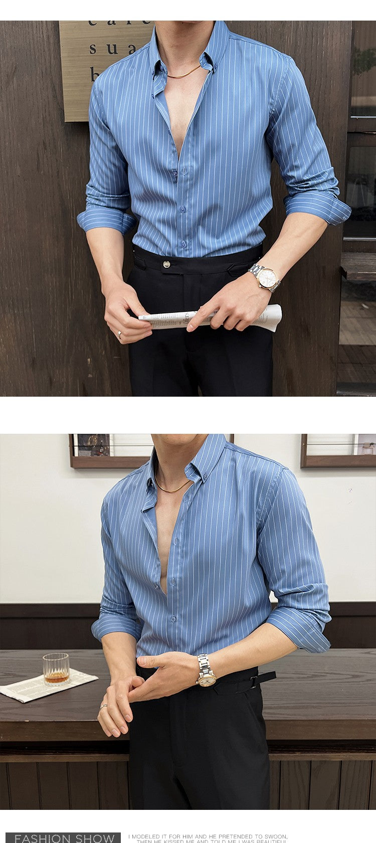 Striped Shirts for Men High-quality 2025 Autumn New Solid Business Casual Long Sleeved Elastic Slim Fit Dress Shirt Men Clothing