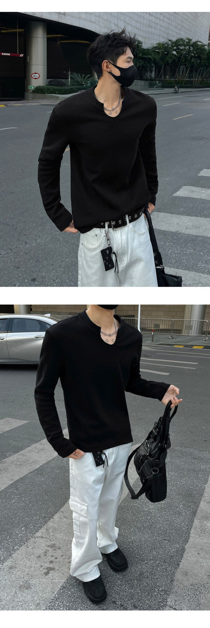 Mens Slim Fit Long Sleeve V-Neck T-Shirt Solid Color Spring  Casual Basic Top  Plain Tee Shirt Breathable Comfort Stretch Soft