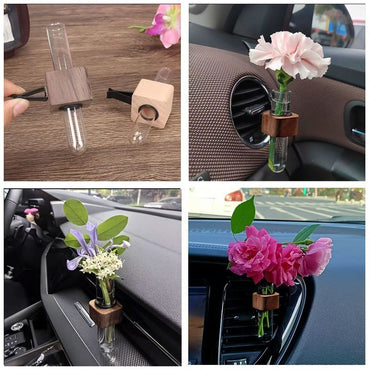 Mini Car Hydroculture Flower Vase Glass with Clip Adjustable Air Vent Test Tube Flower Holder Creative Interior Decor Dashboard