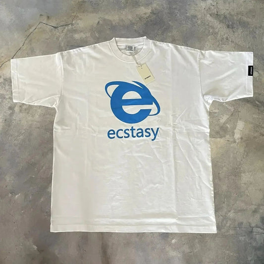 Streetwear Ecstasy New T Shirt Y2K Men's Harajuku White T-shirt Letter Pattern Printing Oversize Loose Short-sleeved Gothic Top