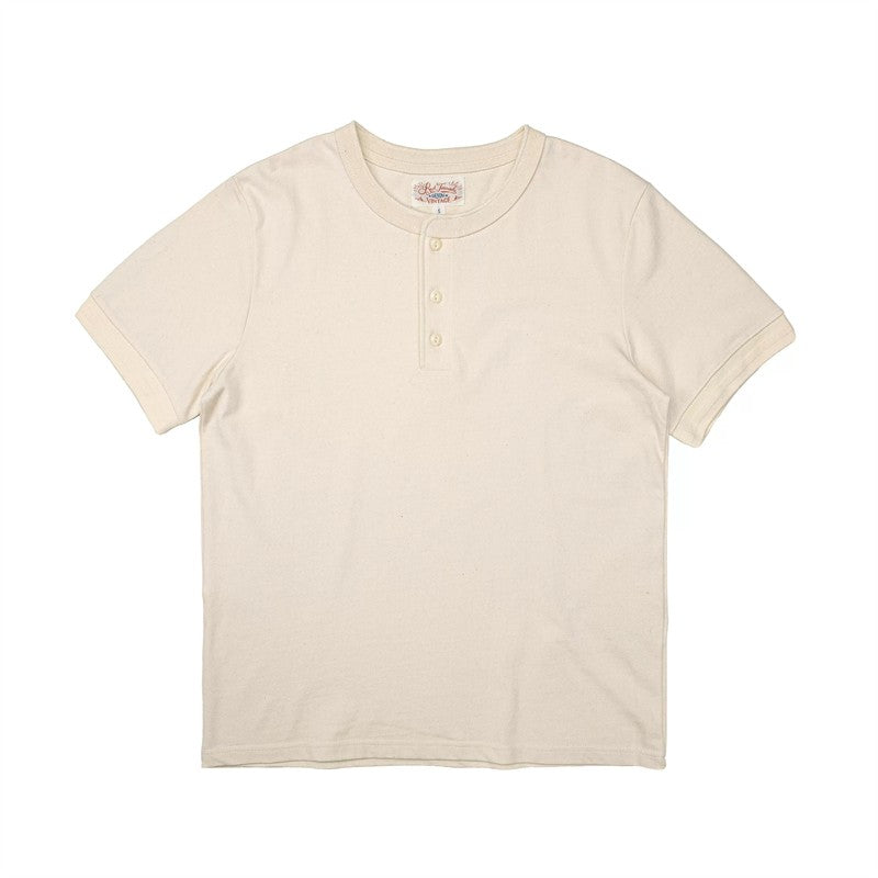Red Tornado Short Sleeve Henley T-Shirt Heavyweight Cotton Men Every Day Tee Amekaji