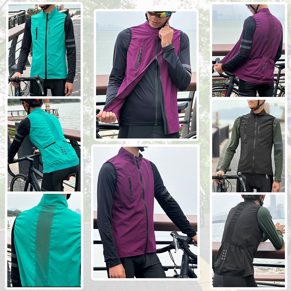 WOSAWE Mens Cycling Windproof Jacket Ultralight Windbreaker MTB Road Bike Vest Water Resistant Long Jersey with 2 way YKK zipper