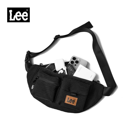 LEE Original Black Fashion Fanny Pack Women Men Korea Style Waterproof Nylon Crossbody Chest Bag Sport Phone Shoulder Waist Bag