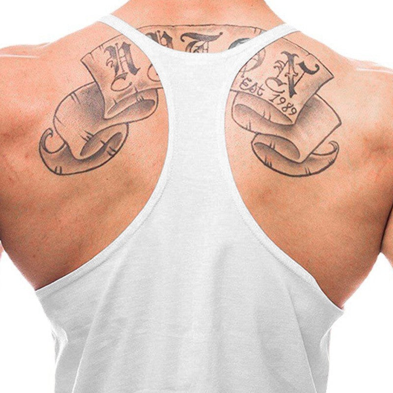 Japanese Anime Turtle Script Printed Mens Y Back Gym Clothing Cotton Fitness Tank Top Bodybuilding Muscle Stringer Singlets