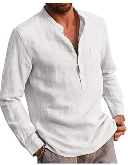 2025 Summer Hot Selling Men's Linen V-neck Long Sleeved Shirt Breathable Casual Beachwear, Business Casual Men's Clothing