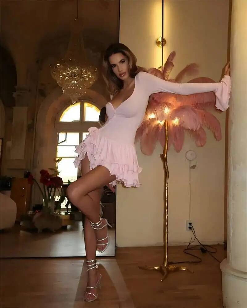 Blifanbo Flare Sleeve Ruffle Sexy V Neck Mini Dress Women Robe Irregular Single-