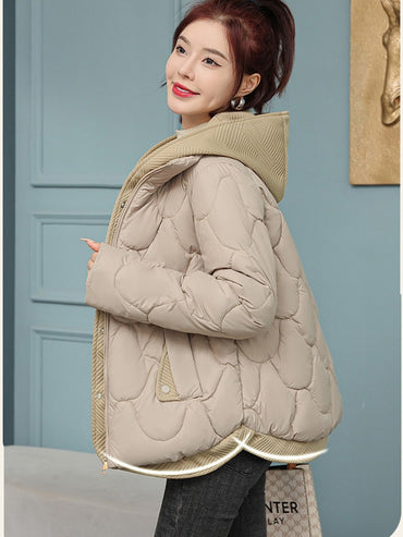 Fitshinling Fashion New In Warm Parkas Coat Outerwear Women Clothing Fake Two-piece Cotton Padded Quilted Winter Jacket Female