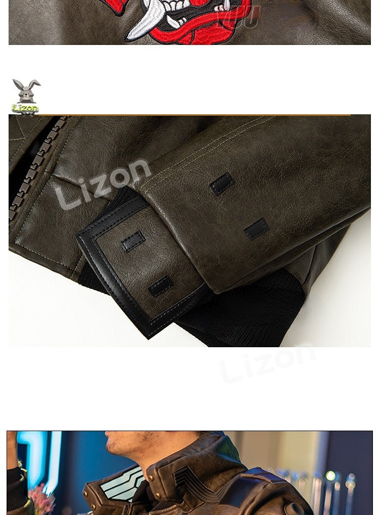 Punk 2077 Leather Jacket LED Collar V Cosplay Costumes for Man Women