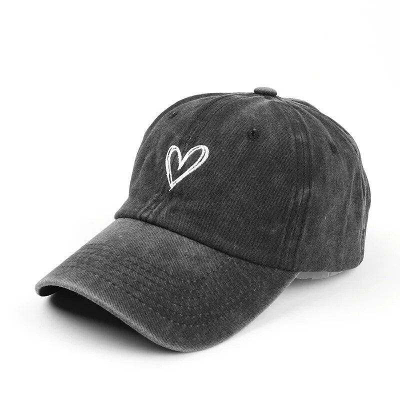 Versatile Peach Heart Embroidery Washed Old Spring And Summer Baseball Hat Women's Thin Couple Soft Top Cap Men's Tide