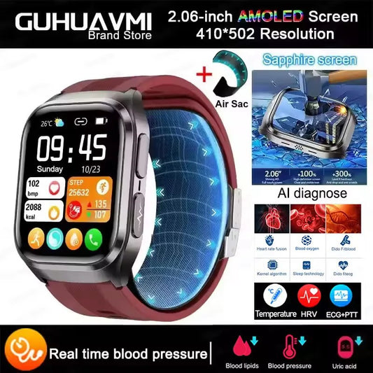 New Air Pump Airbag True Blood Pressure Health Measure Smart Watches Men Micro Physical Examination Fitness Sport SmartWatch NFC