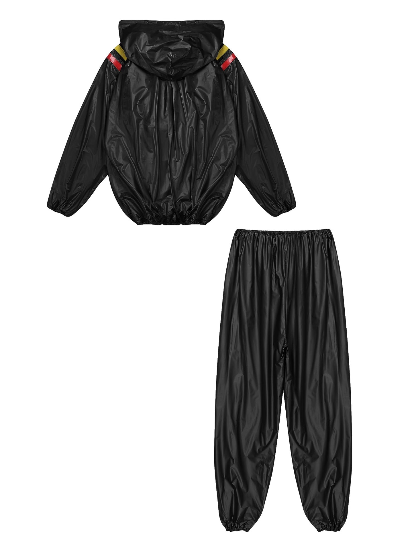 Mens Pullover Style PVC Sweating Suit for Boxing Gym Workout Fitness Sauna Sweat Outfit Hooded Jacket Outerwear And Long Pants
