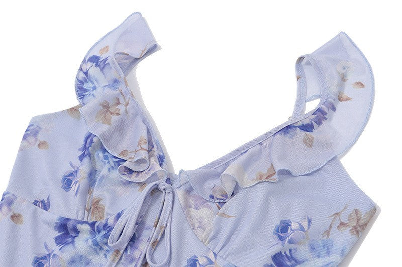 Cryptographic Summer Floral Print Plunge Maxi Dress Outfits Sexy Backless Fairy