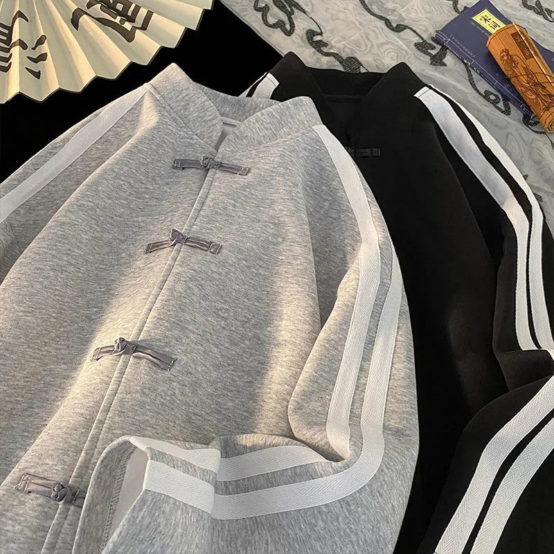 New Chinese Style Buttoned Cardigan Sweatshirt for Men Women 2025 Spring Loose Top Trendy Brand Chinese Style Heavyweight Jacket