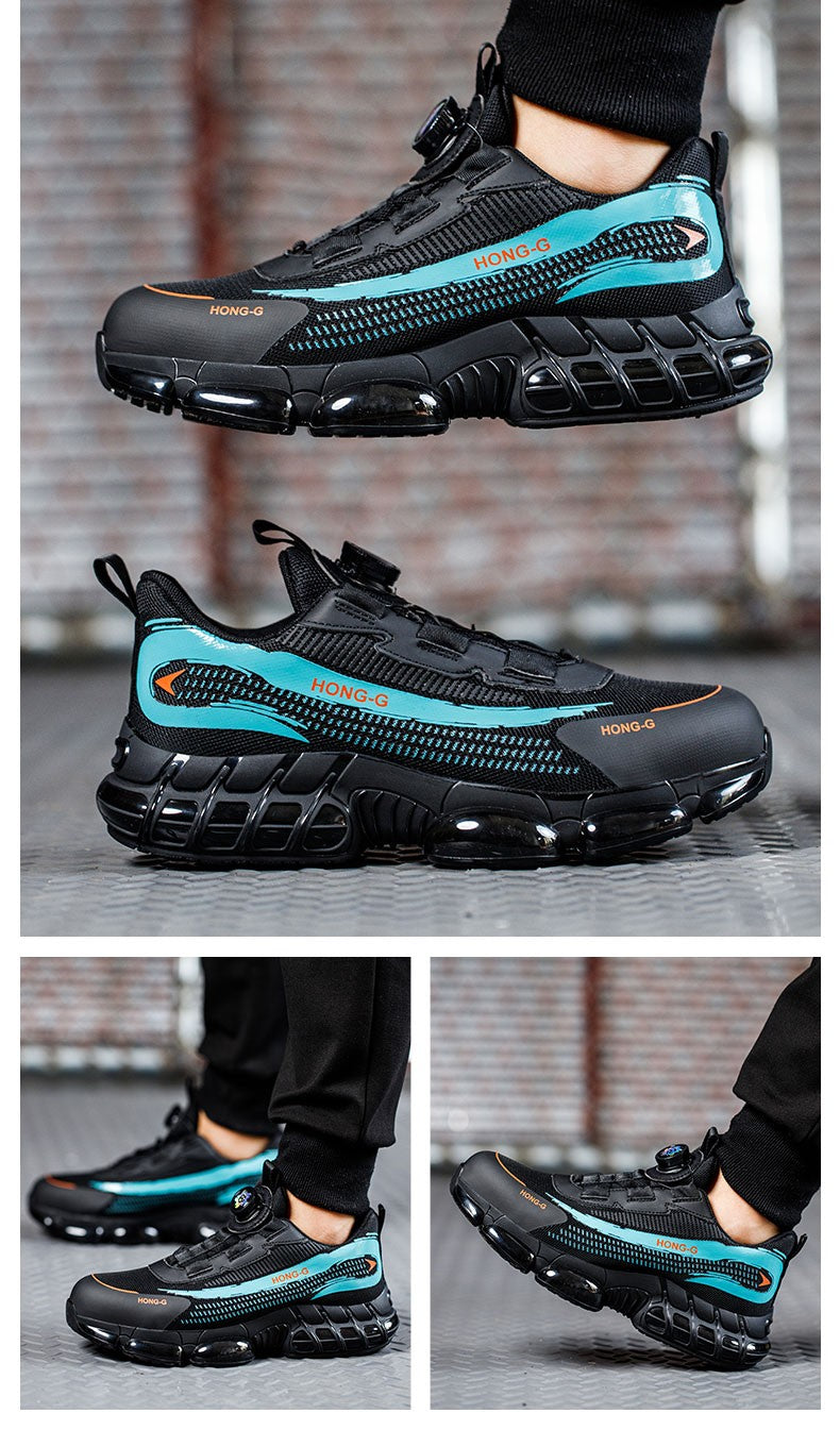 Men's Work Shoes Rotary Buckle Work Sneakers Protective Shoes Safety Industrial Puncture-Proof Anti-Smash Steel Toe Shoes
