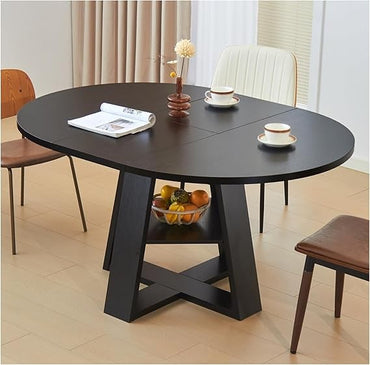Mid Century Modern Extendable Dining Table Seats 4-8, Round & Oval with Hidden Leaves for Space-Saving