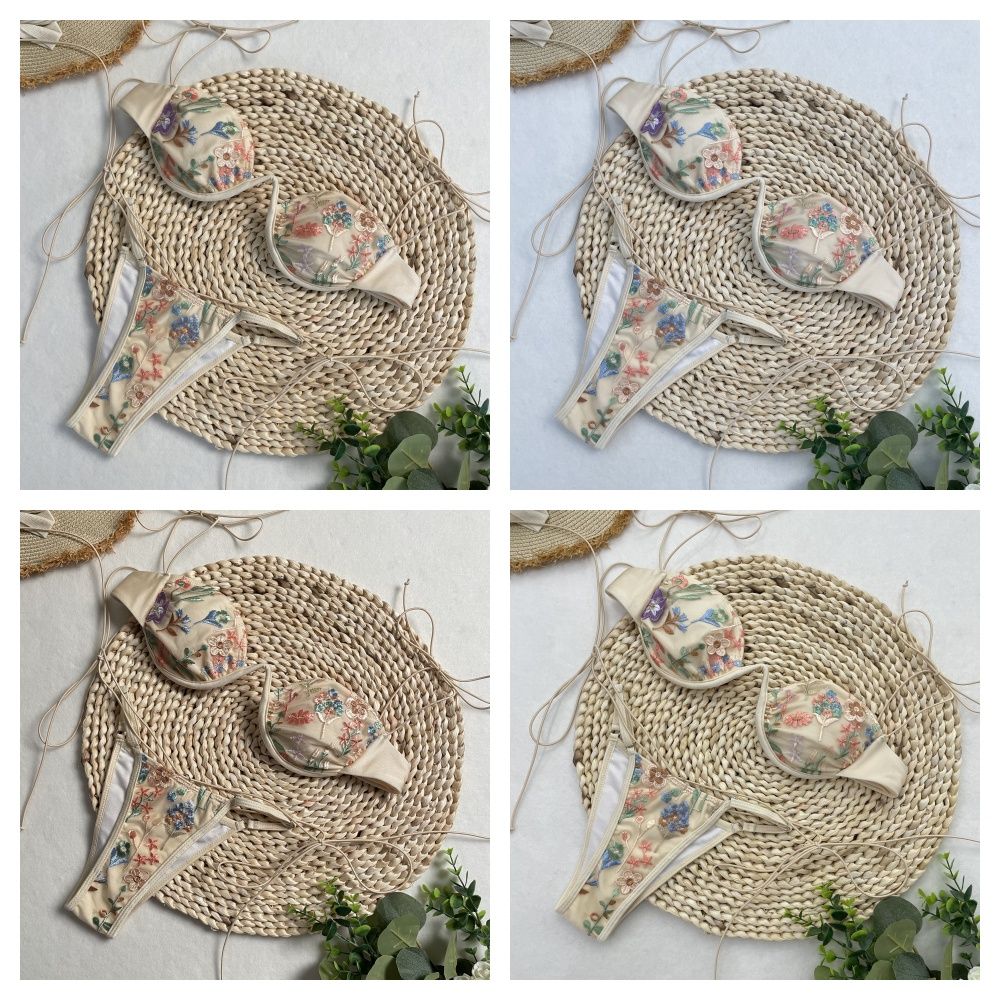 DEBAIOR 2025 Women Bikini Set Floral Embroidery Lingerie Set Women Sheer 2-Piece Boho Bra + Panty Underwear Set Intimates