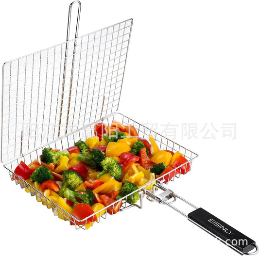 Portable Stainless Steel Folding Grill Basket BBQ Grill Basket With Handle for Fish Vegetables Shrimp Cook Accessories Outdoor