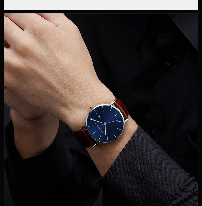Classic Bauhaus Design Men Watch Dark Blue Japan Quartz Waterproof Stainless Steel Fashion Business Calendar Ultra Thin Watches