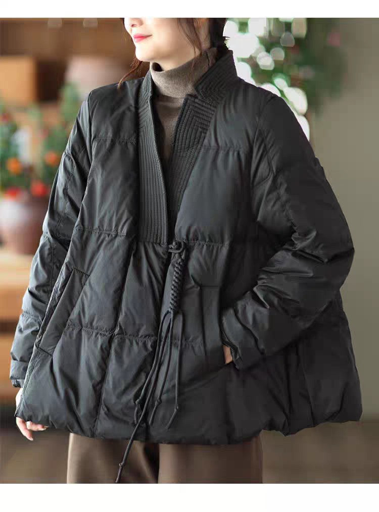 Vefadisa 2024 Autumn Winter New Red Women Parkas Coat V-neck Long Sleeve Short Parkas Casual Warm All-match Parkas Coat ZXY1194A