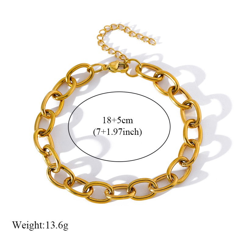 Pulseira de Corrente de Contas de Aço Inoxidável 316L EILIECK para Mulheres, Charme de Metal Banhado a Ouro 18K, Joia Moderna com Design Exclusivo