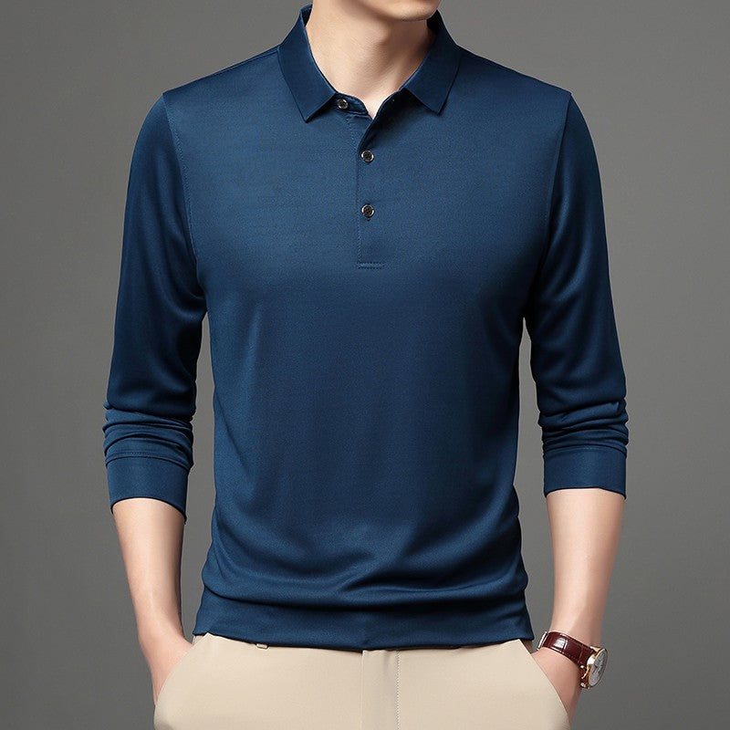 Spring and Autumn Long Sleeve Polo Shirt Polo Collar Solid Men's Long Sleeve T-shirt