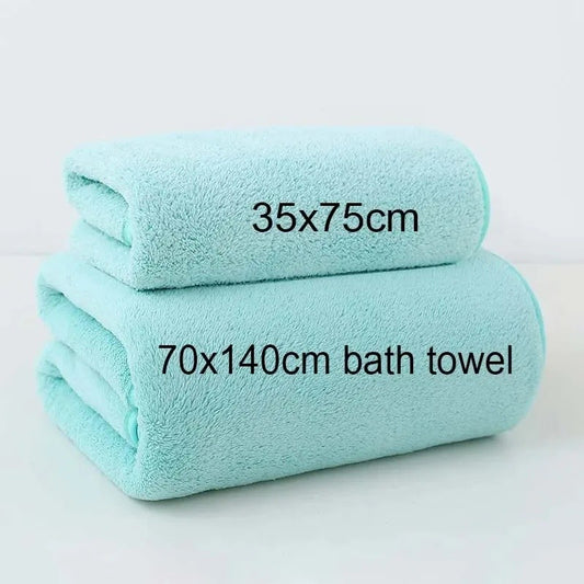 Solid Color Coral Fleece Thickened Towel Set - Soft Absorbent Bath Towels for Home Gym Face Washing - Soft Towels Set