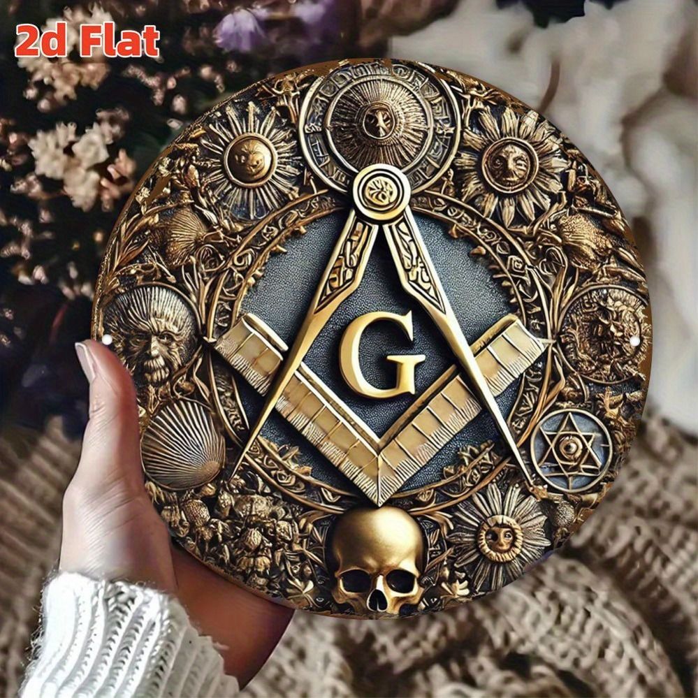 Freemason symbol metal wall decoration with G, protractor and ruler patterns, durable indoor and outdoor decoration,