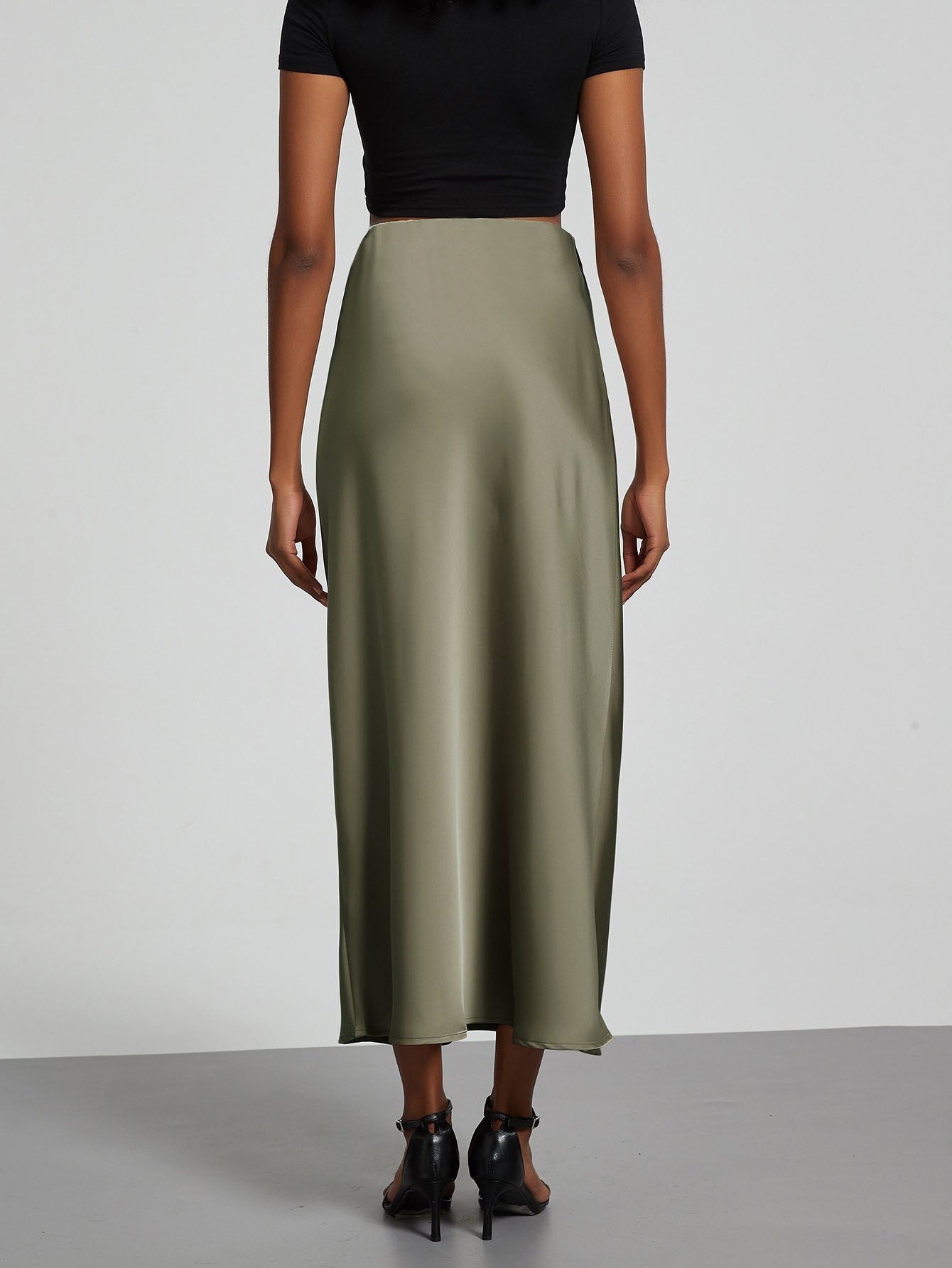 Fashion Satin Party Long Skirt High Waist Solid Color Casual Basic Women Skirts
