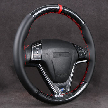 DIY Car Steering Wheel Cover Carbon Fiber Black Superfiber Leather 38cm Hand-Sewn Vehicle Wheel Wrap Comfortable Grip Anti-slip