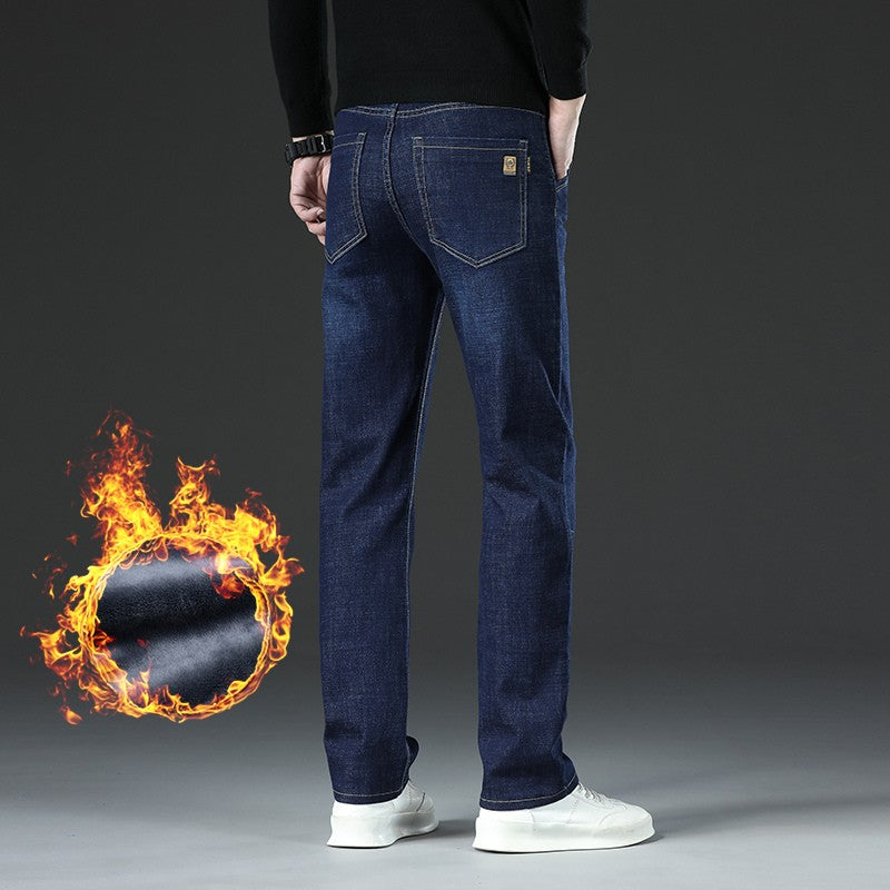28-40 Large Size Winter Men Plush Thick Fleece Trouser Lambswool Thermal Jeans Casual Pants Windproof Warm Cotton Denim Pants