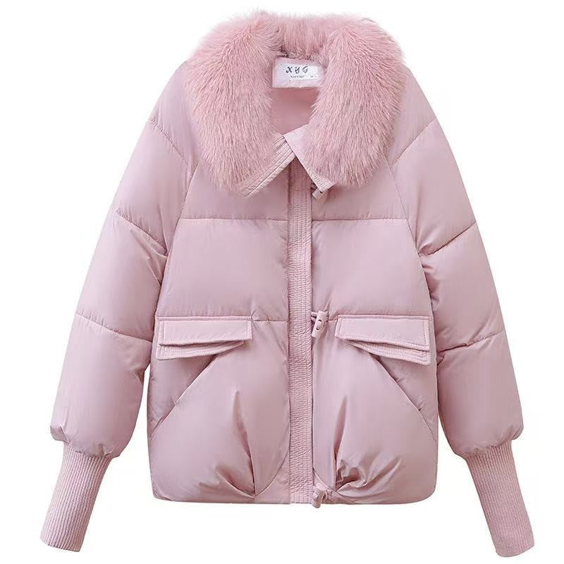 2025 Winter Down cotton Short Padded Jacket Women Parkas Fur Collar Thick Cotton Coats Clothes Black Casual Outerwear Female new