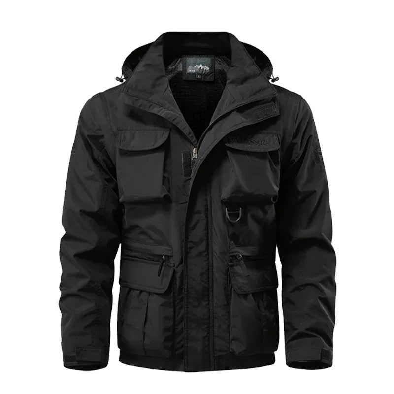 Men's Casual Waterproof Multi Bag Cargo Jacket Vest Suitable for Outdoor Activities Detachable Windproof Hooded Jacket Jacket