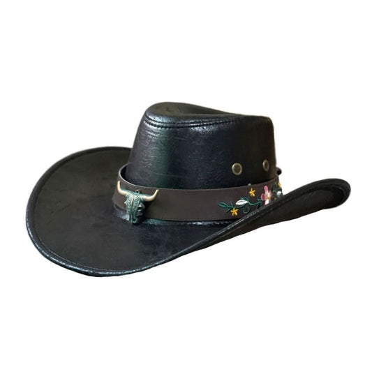 Simple PU Leather Western Cowboy Hat Big Brim Drawstring Sunscrean Bucket Cap Outdoor Travel Hat Hiking Hat Fisherman Hat Travel