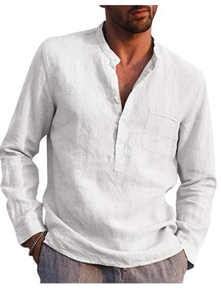 2025 Summer Hot Selling Men's Linen V-neck Long Sleeved Shirt Breathable Casual Beachwear, Business Casual Men's Clothing
