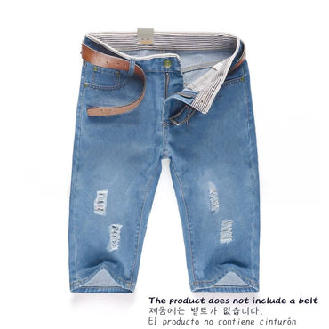 29-40 New Summer Men's Personalized Washable Perforated Denim Pants Large Casual Middle Pants