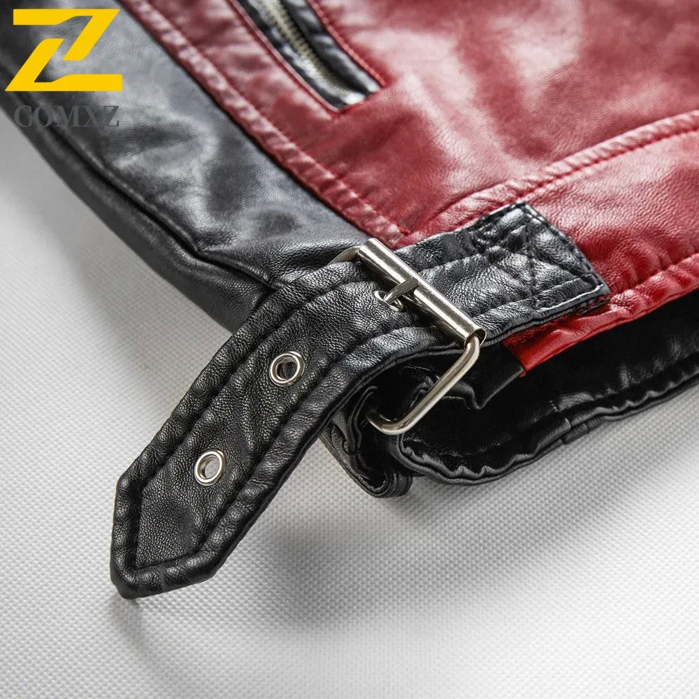 Men Yellow PU Leather Jacket Patchwork Biker Jackets Casual Zipper Coat Male Motorcycle Jacket Slim Fit Fur Lined Outwear Coat
