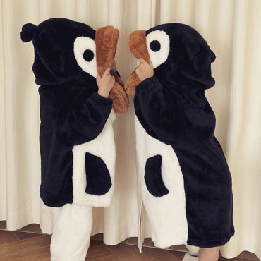 2025 Winter Infants Toddlers Pajamas Set Penguin Style Children's Warm Thicken Flannel Sleepwear Soft Loose 2 Pcs Suit Plush Pjs