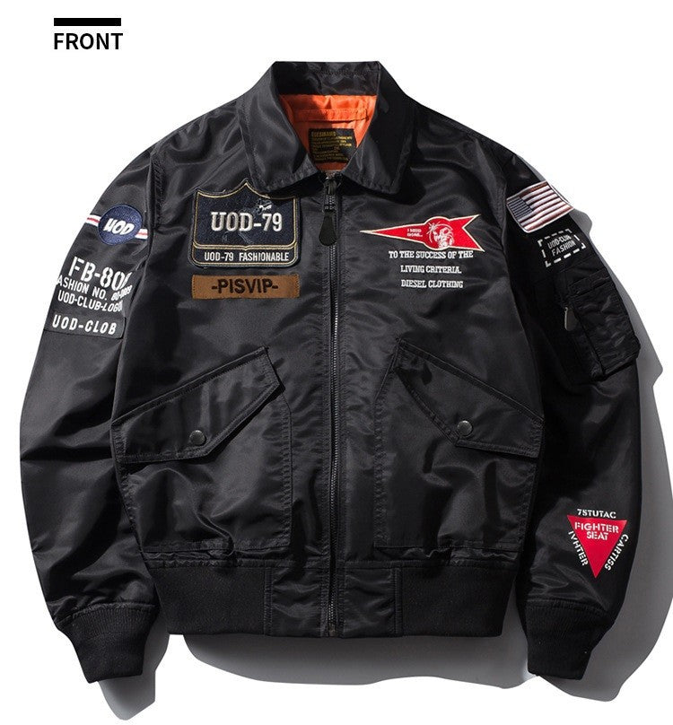 Spring Autumn Male Jackets Thin Army Green Motorcycle Ma-1 Aviator Pilot Air Men Bomber Jacket Embroidery Lapel All-Match