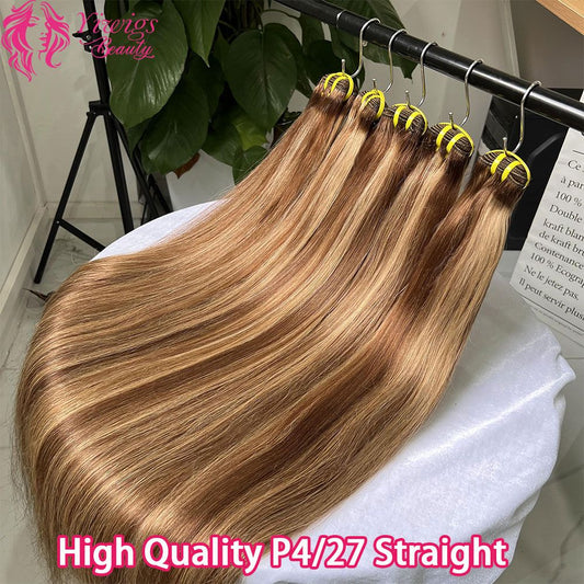Yiwigs 15A Grade P4/27 Straight Highlight Ombre Colored 100% Raw Virgin Human Hair Bundles Brown Hair Weave Extensions For Women