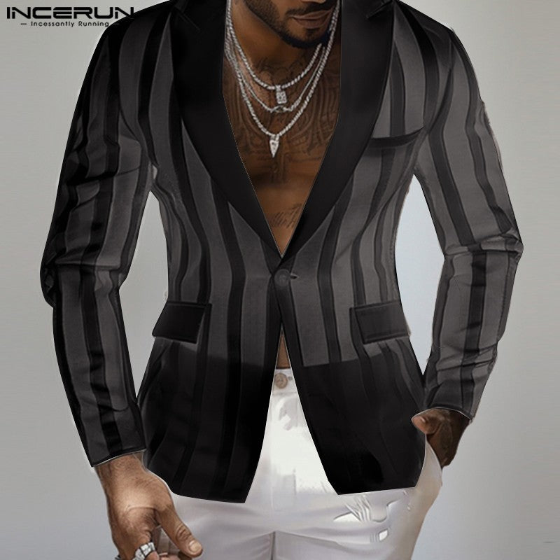INCERUN Handsome New Men's Tops 2024 See-through Striped Suit Coats Fashionable Male Hot Selling Long Sleeved Blazer S-5XL 2024