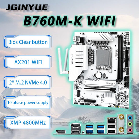 JGINYUE B760M-K WIFI motherboard M-ATX LGA1700 DDR4 supports 12/13/14th cpus For 12400F/12600KF/14600KF GAMING Video officelogy
