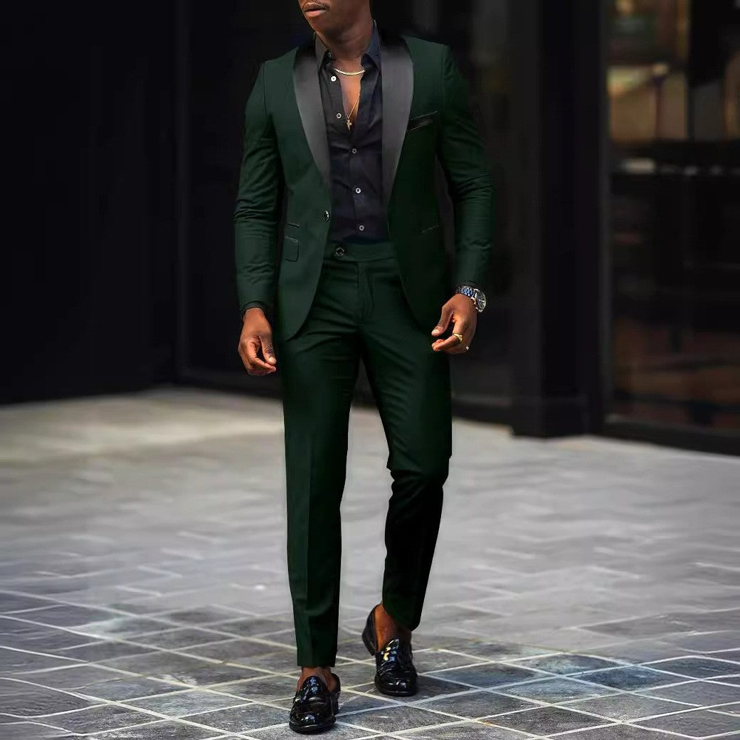 Men's New Fashion Business Casual Two-piece, Comfortable and Breathable Slim-fit Side Slit Single-button Suit Jacket+trousers